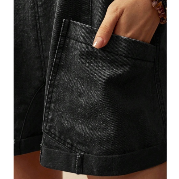 Mineral Wash Black Pockets Denim Jean Romper - Picture 5 of 7